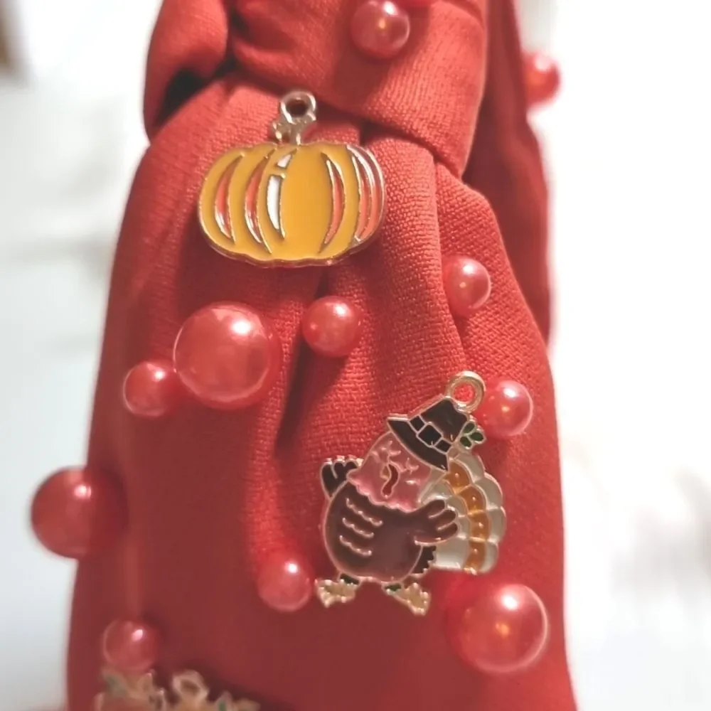 THANKSGIVING FALL PEARL JEWELED HEADBAND turkey pumpkin